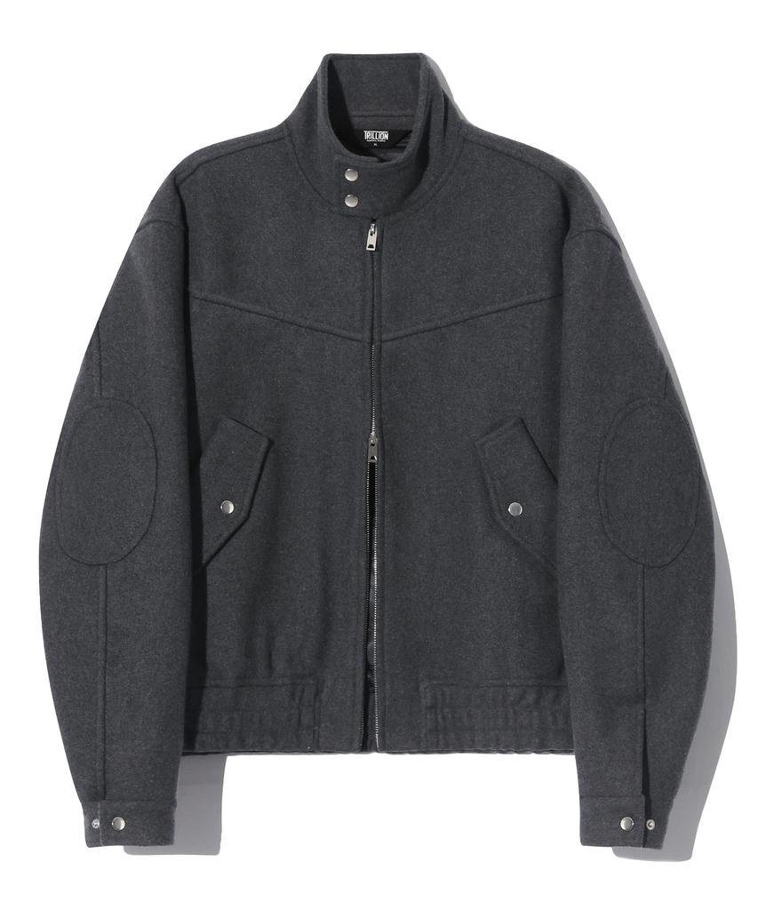 Trillion Wol Elleboogpatch 2-Weg Harrington Jas (Houtskool)