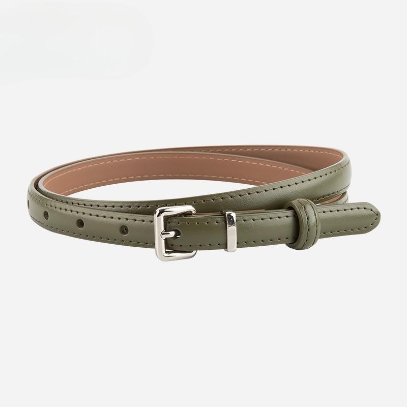 Genuine Leather Retro Silver Buckle Waist-hugging Slim Belt for Women Versatile Dress Simple Decorative Women's Slender Belt