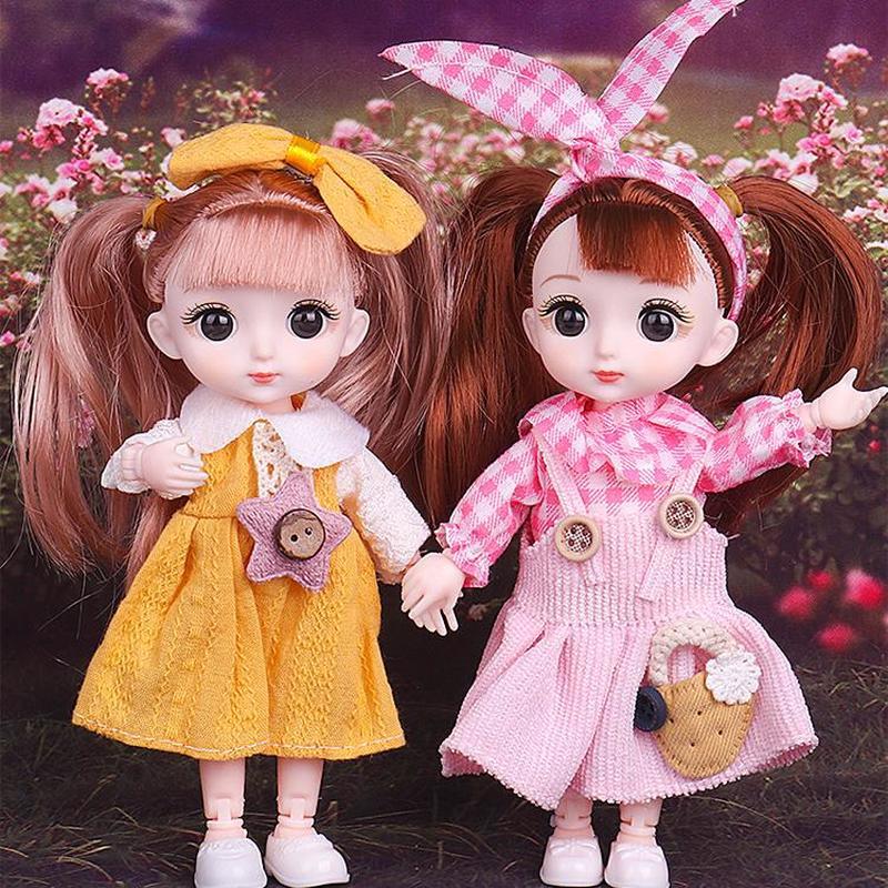 16 CM Mini Mobile 21 Bambole Snodate Giocattolo per Ragazze 3D Grandi Occhi BJD Principessa Abiti Completi Collezione di Abiti Regalo di Bambole per Bambini