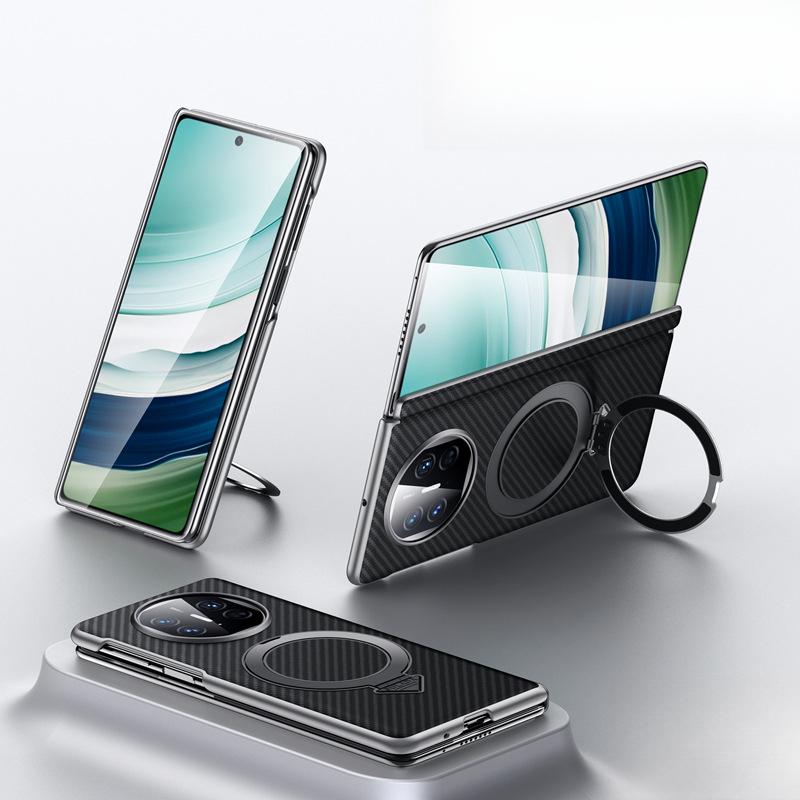 

Suitable for Huawei MateX6 Mobile Phone Case Flip Bracket Magnetic Suction X5 Anti-fall X3 Carbon Fiber Pattern Central Shaft Hinge Leather Case Huawei Mate X6