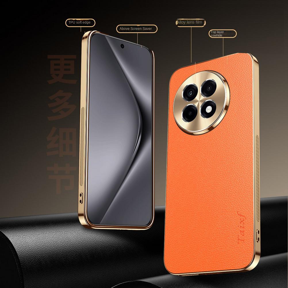 First Layer of Cowhide Lychee Texture Electroplated Frame Case For OnePlus 13R 13 12R One Plus Ace 5 Pro 3 2 Lens Protect Cover