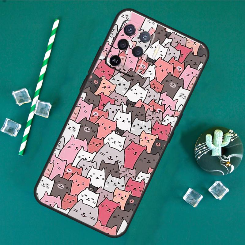 Cute Cat Pattern Kitten Case For Oppo A80 A40 A60 A16 A76 A96 A91 A15 A17 A74 A94 A54 A57S A18 A38 A58 A78 A98 Cover
