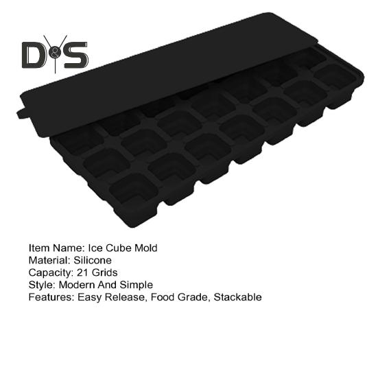 Silikonový tác na kostky ledu s víkem 21 velkých kostek Snadno vyjímatelná skládací forma na led Flexibilní forma na led pro stohování