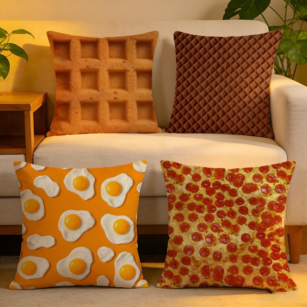 Cushion Cover Linen SkinFriendly Soft Decorative Case For Sofa Home Decor Fried Egg Pizza Waffle Pillow cover