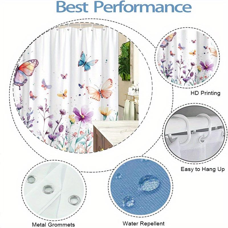 Colorful Butterfly & Flower Shower Curtain - Polyester, 12 Hooks, 70.8X70.8 Inches, Perfect For Bathroom Decor