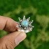 Womens day Sale Larimar Stone Flower Statement Wife Ring Jewelry Sterling Silver