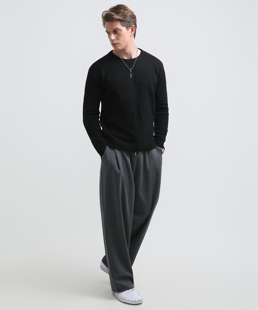 Seuteulaikeu Fine Blend Classic Crew Neck Knit (Black)