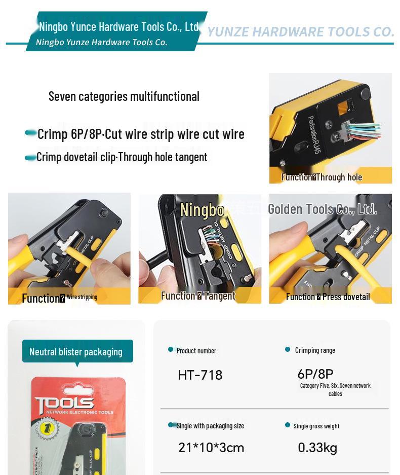 Multi-Function Category 5, 6, 7 Crimping and Wire Stripping Pliers for RJ45