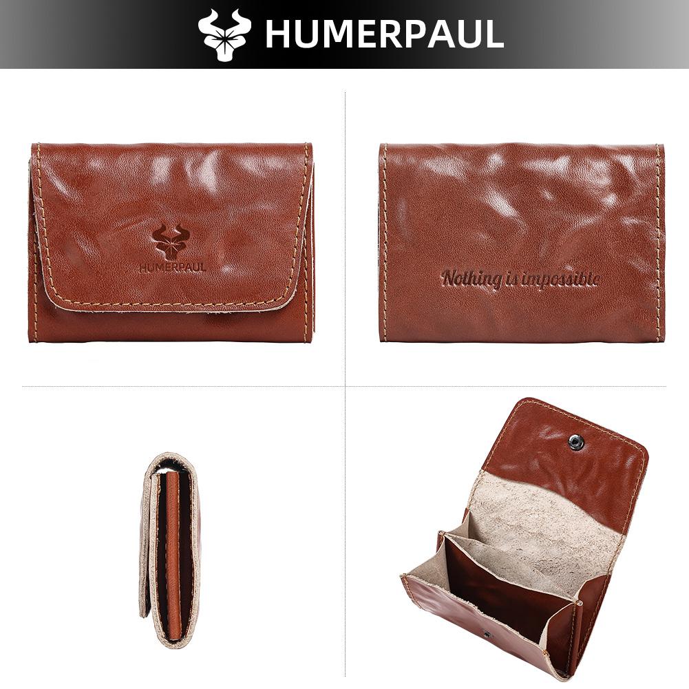 HUMERPAUL Ladies wallet first layer cowhide solid color convenient retro style short coin purse credit card storage leather solid color card case