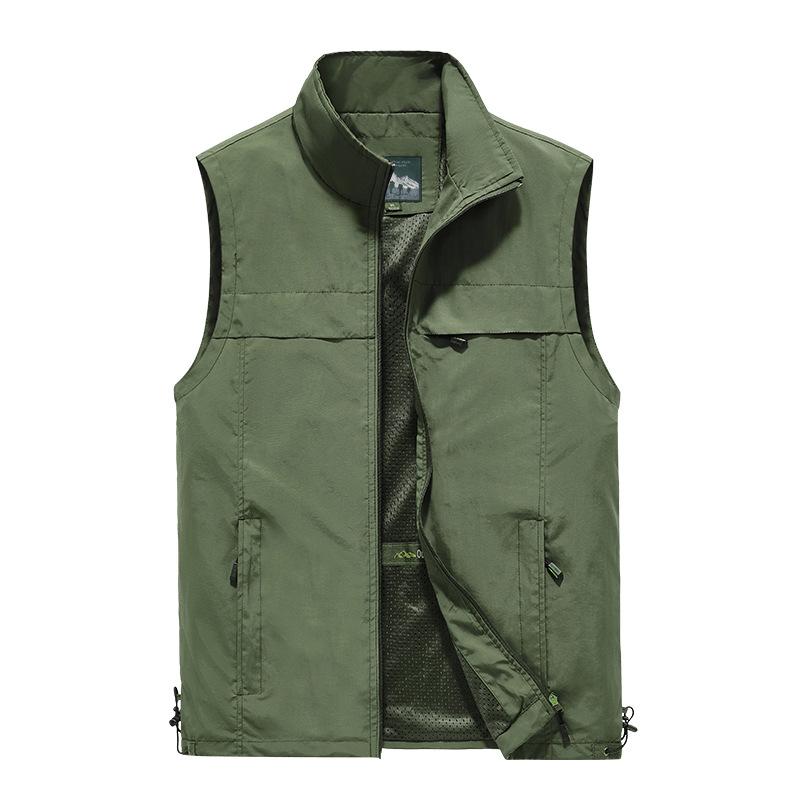 Men Stand Collar Outdoor Vest Solid Color Multi-Pocket Sleeveless Jacket