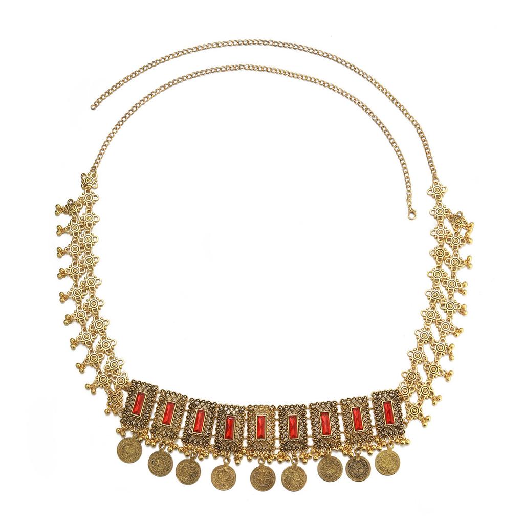 Vintage Geometric Diamond Fringed Coin Waist Chain Bohemian Long Waist Jewelry Fashion Ethnic Waist Jewelry