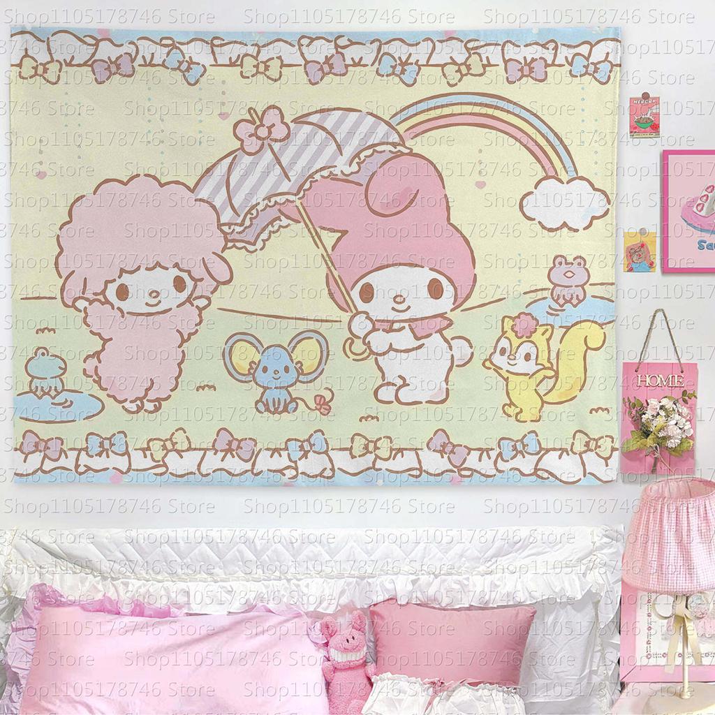 Sanrio Melody and Sweetheart Piano Printed Tapestry Cartoon Theme Bedroom Decoration Suitable for Dormitory Home Decoration