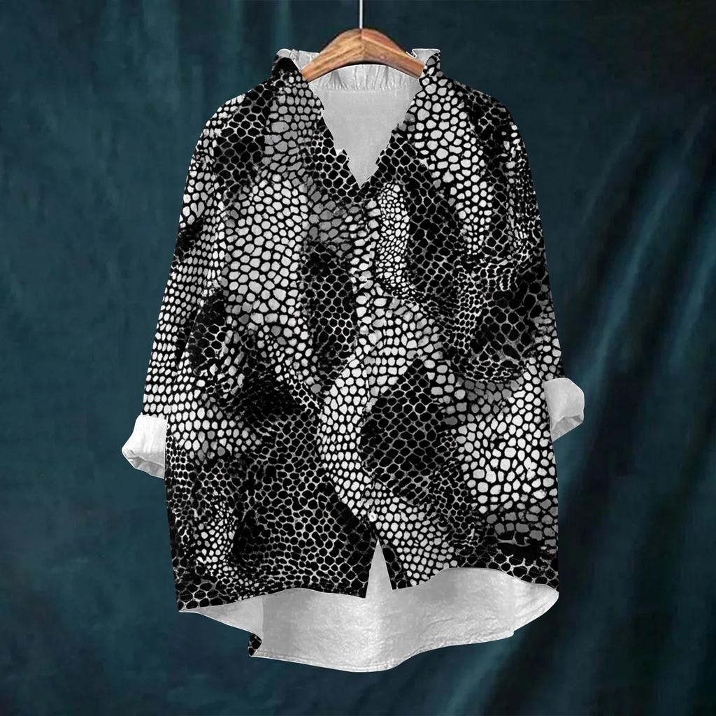 Women's Loose Ruffled Retro Floral Print Stand Collar Long Sleeve Cotton And Linen Top