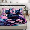 1pc Colorful Fitted Sheet Black Cat Printed 100% Polyester Breathable Bedding Set for Home Decor Without Pillowcase