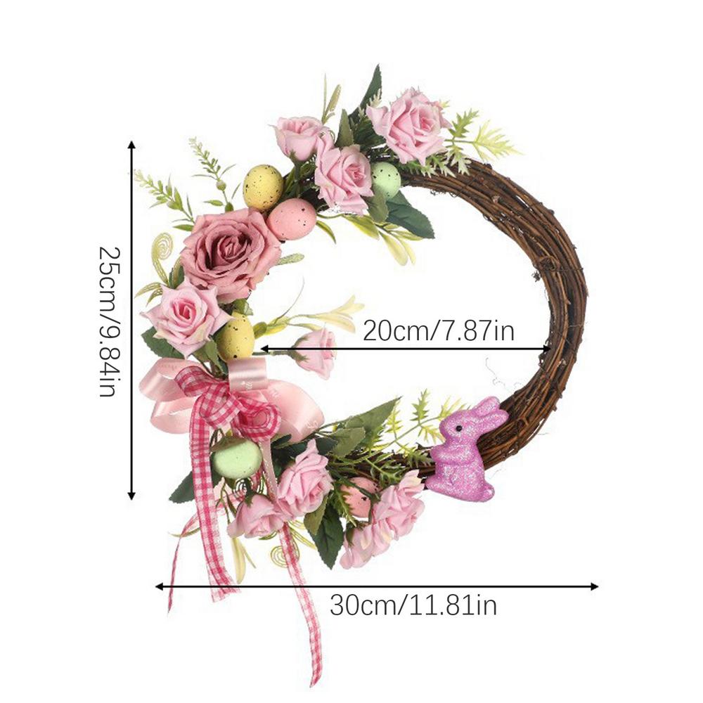 2025 Easter Wreaths For Front Door Simulated Spring Flower Artificial Wreath Easter Farmhouse Wall Rabbit Plant Garland