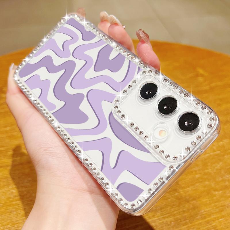 Diamond Frame Clear Case For Samsung S25 Edge S24 FE S23 Ultra S22 A16 A56 A36 A15 A55 Color Stripe Pattern Shockproof Soft Silicone Phone Cover