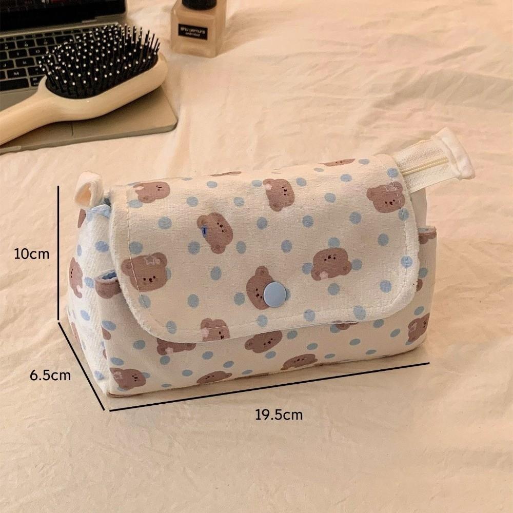 Bear Printed Pencil Pouch Button-closure Pencil Case Cute Pen Bag  School Supplies