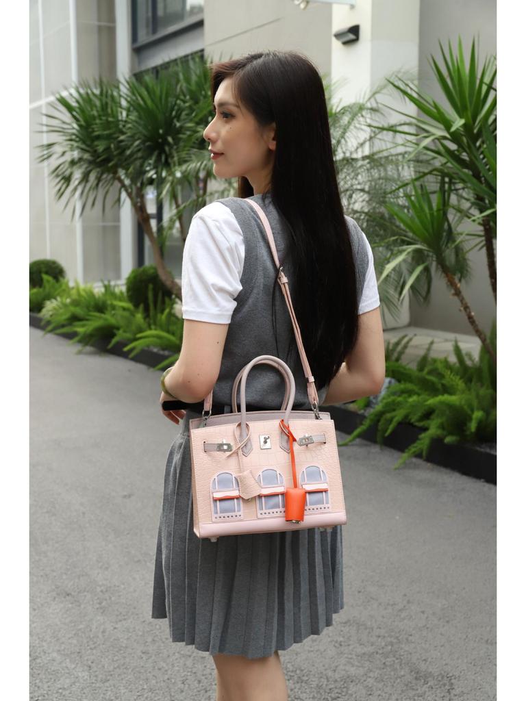 Damen Handtasche aus echtem Leder mit Kontrastfarbe - Platinum Edition