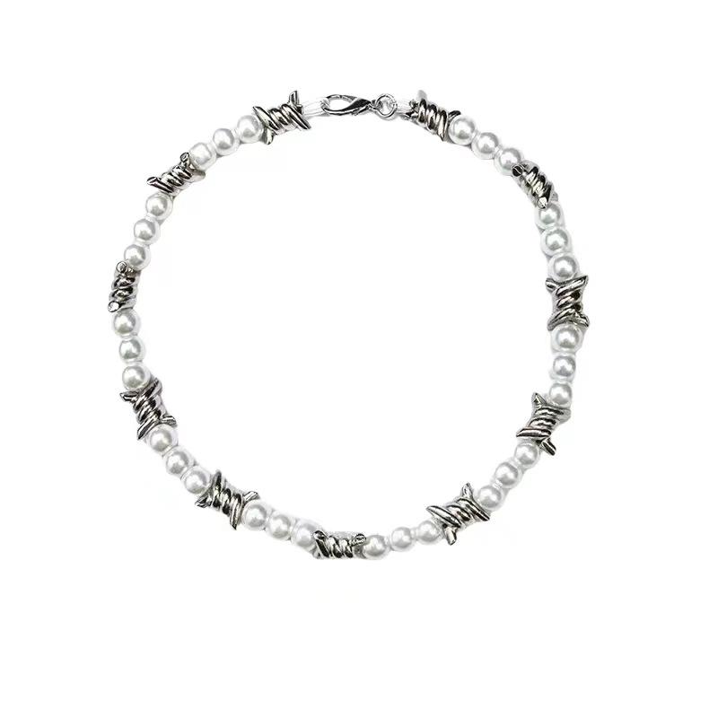 

Punk pearl thorn splicing thick necklace European and American niche accessories personality cool trend