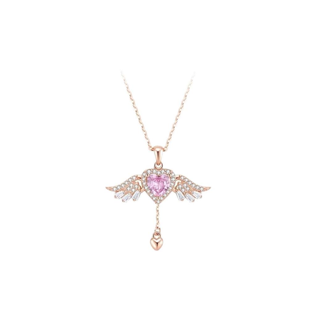 S925 Sterling Silver Angel Heart Wings Necklace - Elegant, Moveable Clavicle Pendant for Women