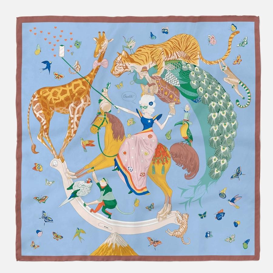 

53CM French Style Giraffe Animal Printed Small Square Scarf Women s Decorative Headband Scarf 53x53cm