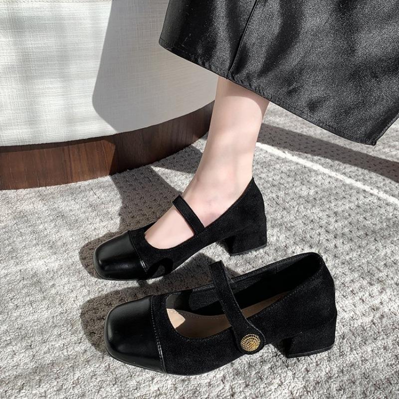 Shoes Female  Mary Janes Women's High HeelsDress Pumps Women Bow Tie Square Toe Buckle Strap Chunky Heels Shoes Women