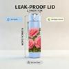 1PC Pink Rose Bouquet Floral Print 750ml Color Plastic Sports Water Bottle Leakproof Flip Straw Lid Suitable for Sports Office Home Use