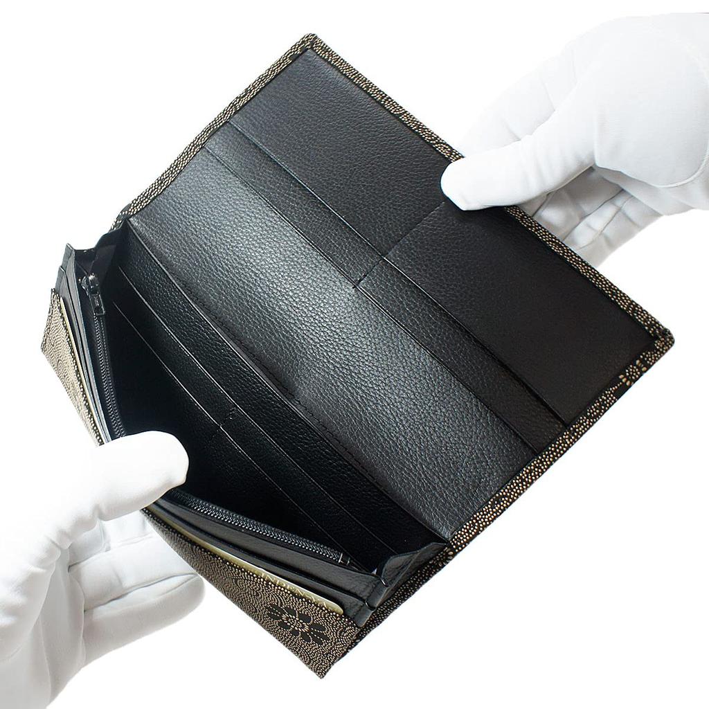 [Inden-ya] Inden Long Wallet, Size M, with Coin Purse, Deerskin, Black with White Lacquer, Chrysanthemum Pattern, 2109-11-005