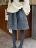 Korean Retro A-line Floral Skirt - Women's Autumn Winter Gray Puffy Umbrella Style