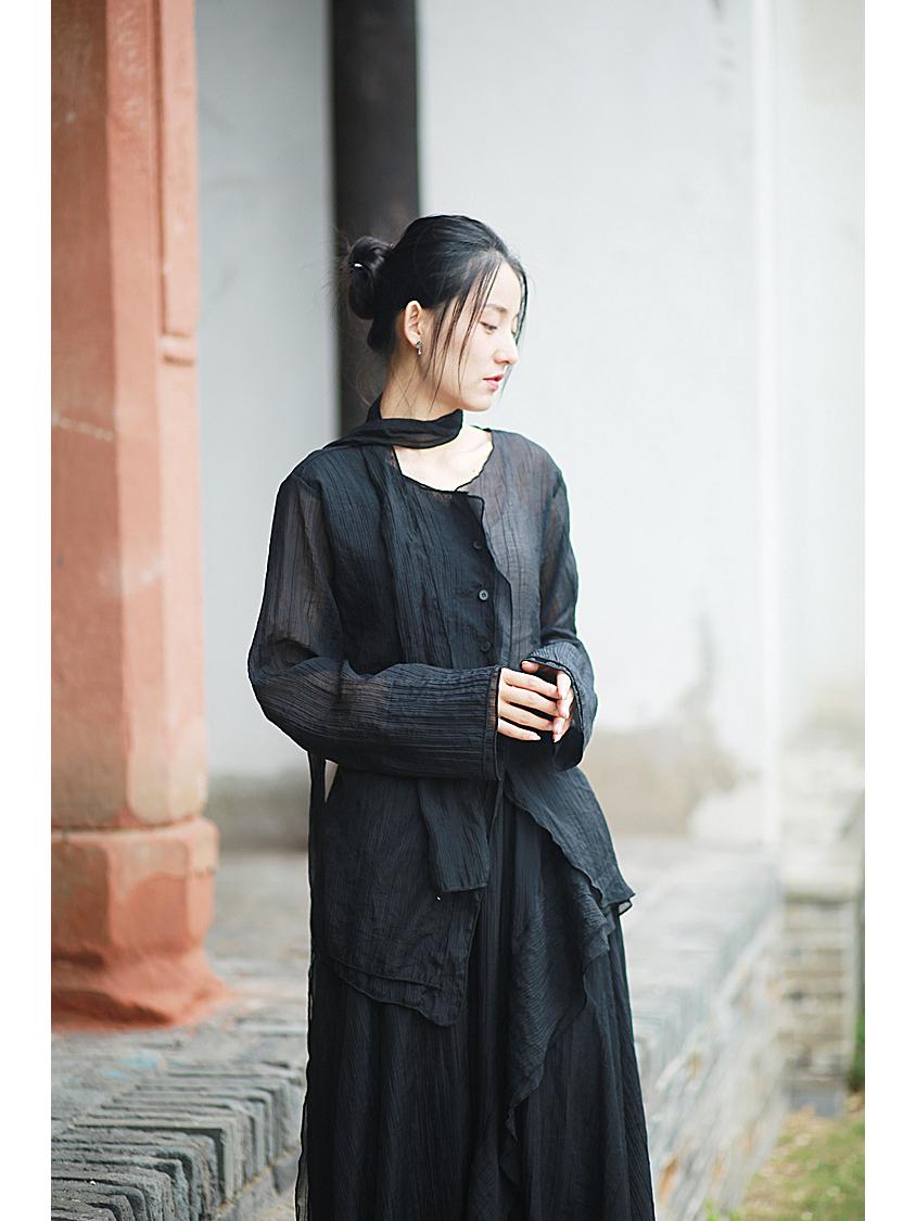 

Tencel Crinkle Ruffle Shirt & Midi Skirt Set - Cool, Gentle Style One Size