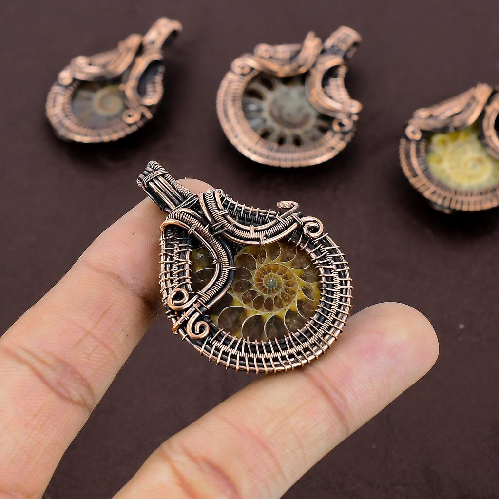 Ammonite Handmade Copper Wire Wrap Gift Jewelry Pendant 2.09" m4c64