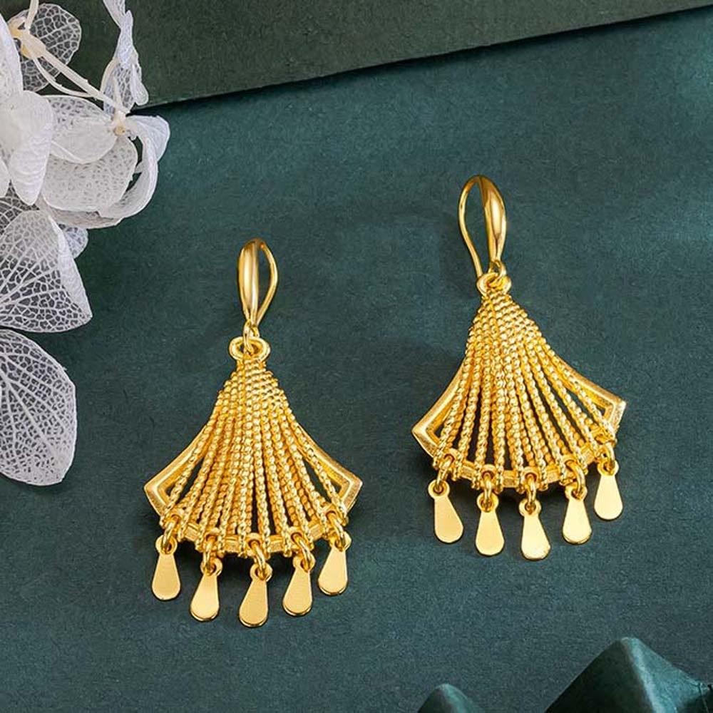 1 pair Temperament Fan Shaped Tassel Earrings Zinc Zinc Alloy Peacock Earrings Thai Golden Eardrops  Women