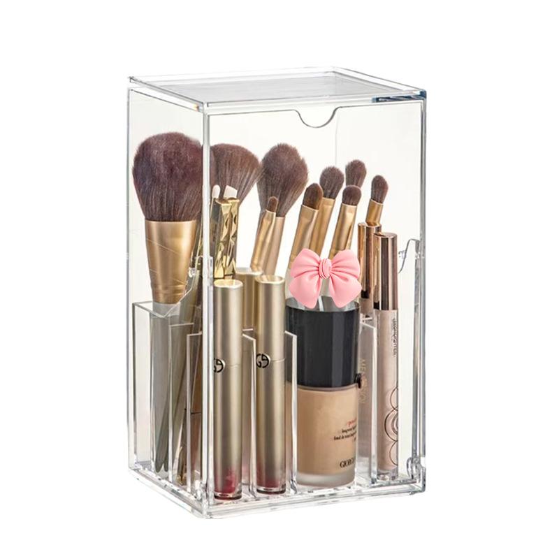 "Transparent Dustproof Makeup Brush & Eyebrow Pencil Storage Box"