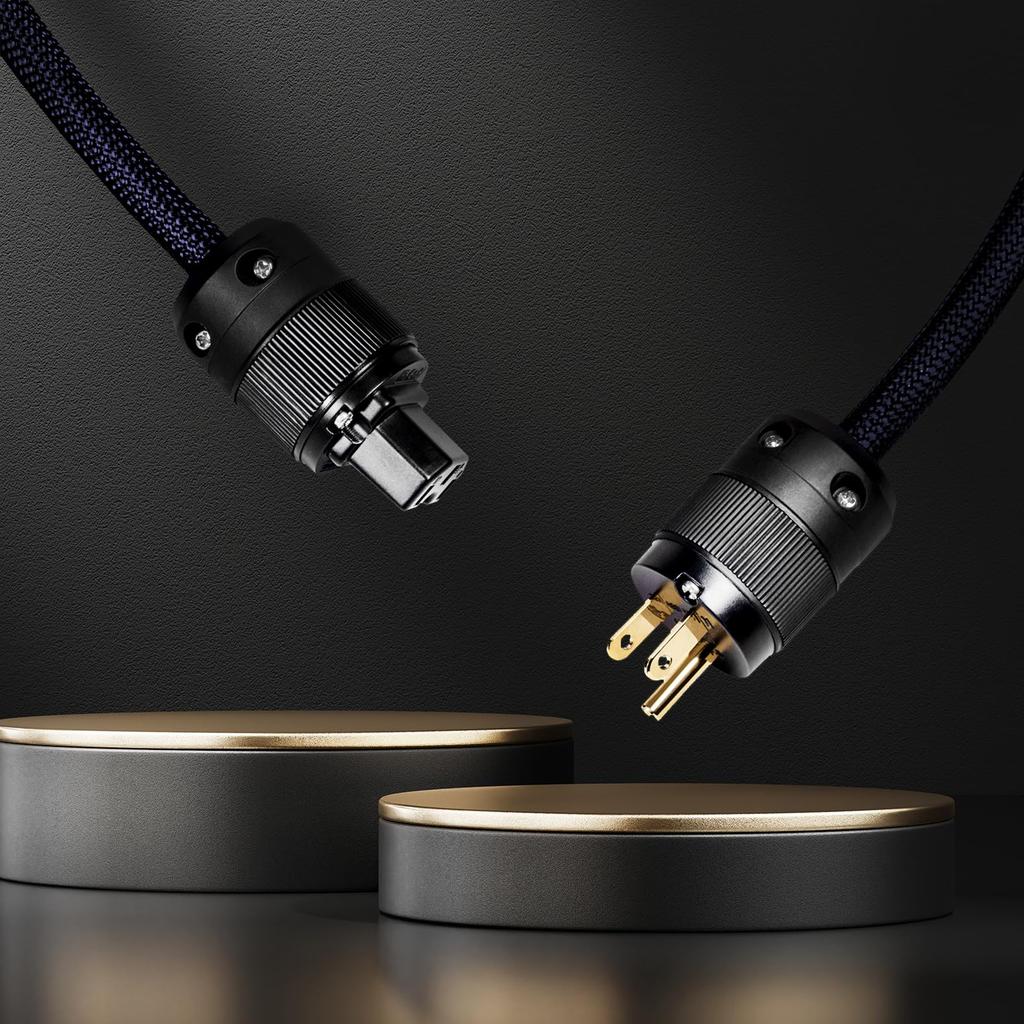 HiFi Power Braided Sleeved Amplifier Power Copper Shielded and Layered OD Audiophile High End AC Power Cable with 24K Gold Plated US Cable, Cord,