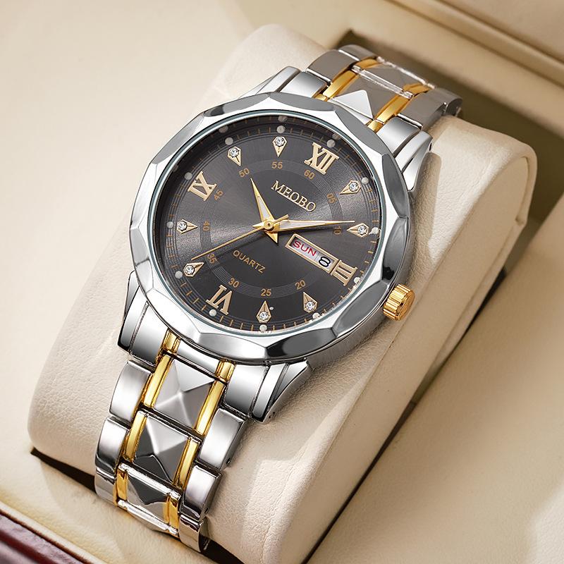 Watch Men'S Premium Sense Luminous Pointer Calendar Rivet Alloy Quartz Men'S Watch