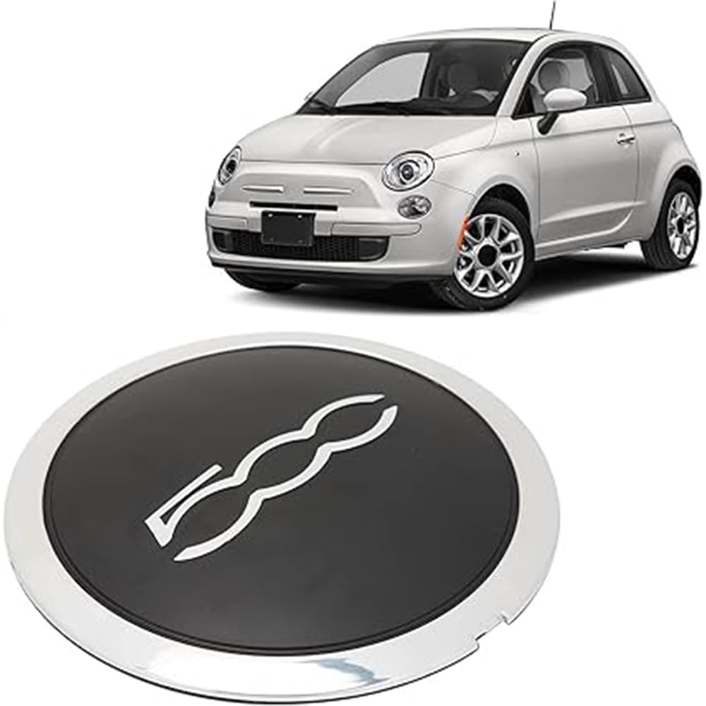KOKATO Wheel Center Caps/Hub Covers for Fiat 500 (2008-2023) - Exterior Accessories, Specific to Vehicle (Silver x Black x Silver), Set of 4