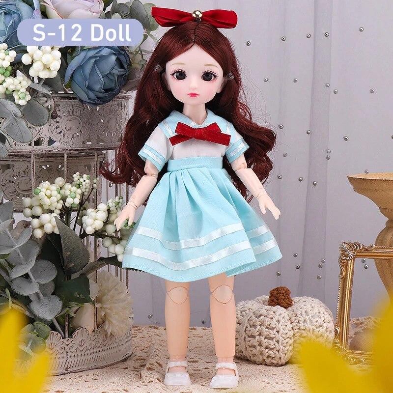 BJD Doll for Girls 30cm Anime Doll 23 Joint Movable Body with Skirt Hat Headdress Dress Up DIY Toy