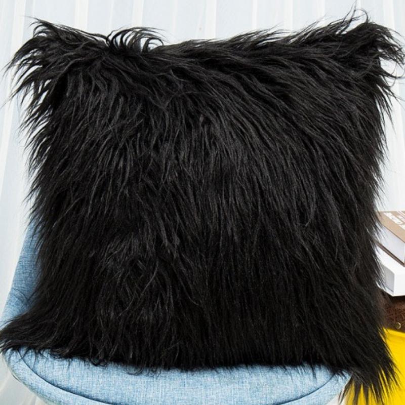 

45x45cm Artificial Wool Fur Sheepskin Cushion Cover Hairy Faux Plain Fluffy Soft Throw Pillowcase Washable Square Pillow Case 45x45cm чёрный