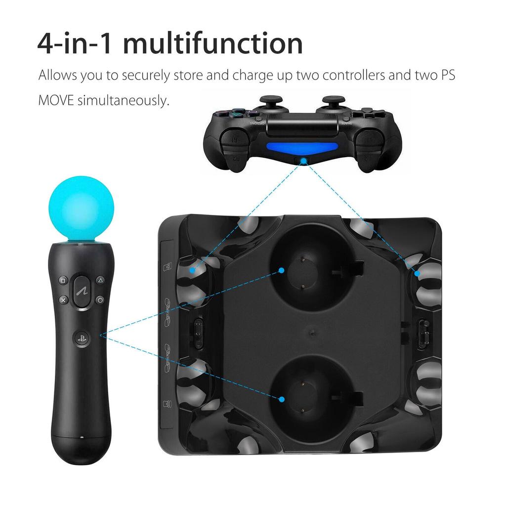 Stacja ładująca kontrolera PS4, stacja dokująca do szybkiego ładowania kontrolera ruchu PS4 VR Move z diodą LED, kompatybilna z PS4/PS4 Pro/PS4 Slim
