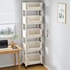 Tall and Slim Wheeled Children's Bookshelf with Stackable Storage Bins
