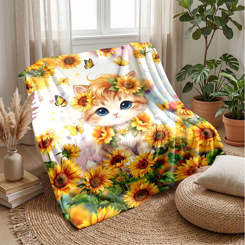 Summer Cat Paradise Theme blanket Lightweight Warm Flannel Blanket Decorative Throw Blanket for Home Decoration