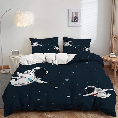 Kids Astronaut Duvet Cover Set Space Themed Bedding with Rocket Ship Planets & Stars Print Comforter Cover for Boys