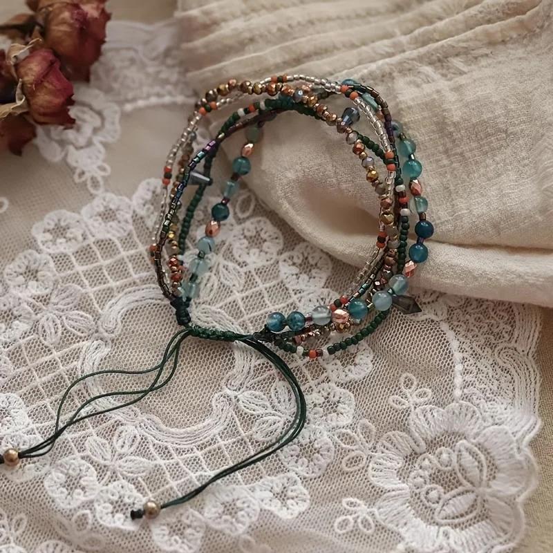 Elegant Double Layered Crystal Pearl Beaded Bracelet for Women Chic Beads Wrap Pendant Bangle Wedding Party Jewelry