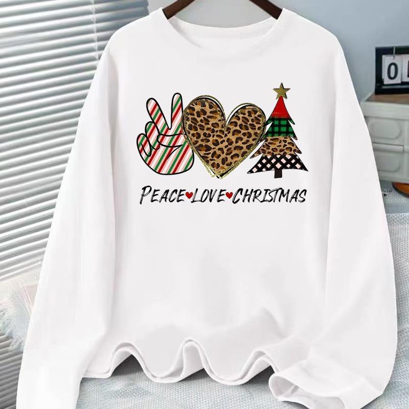 (Asian Size) lovely letter style Christmas holiday Graphic Tee Women autumn winter Casual Fashion Top Clothing Print T Shirt Long Sleeve T-shirts