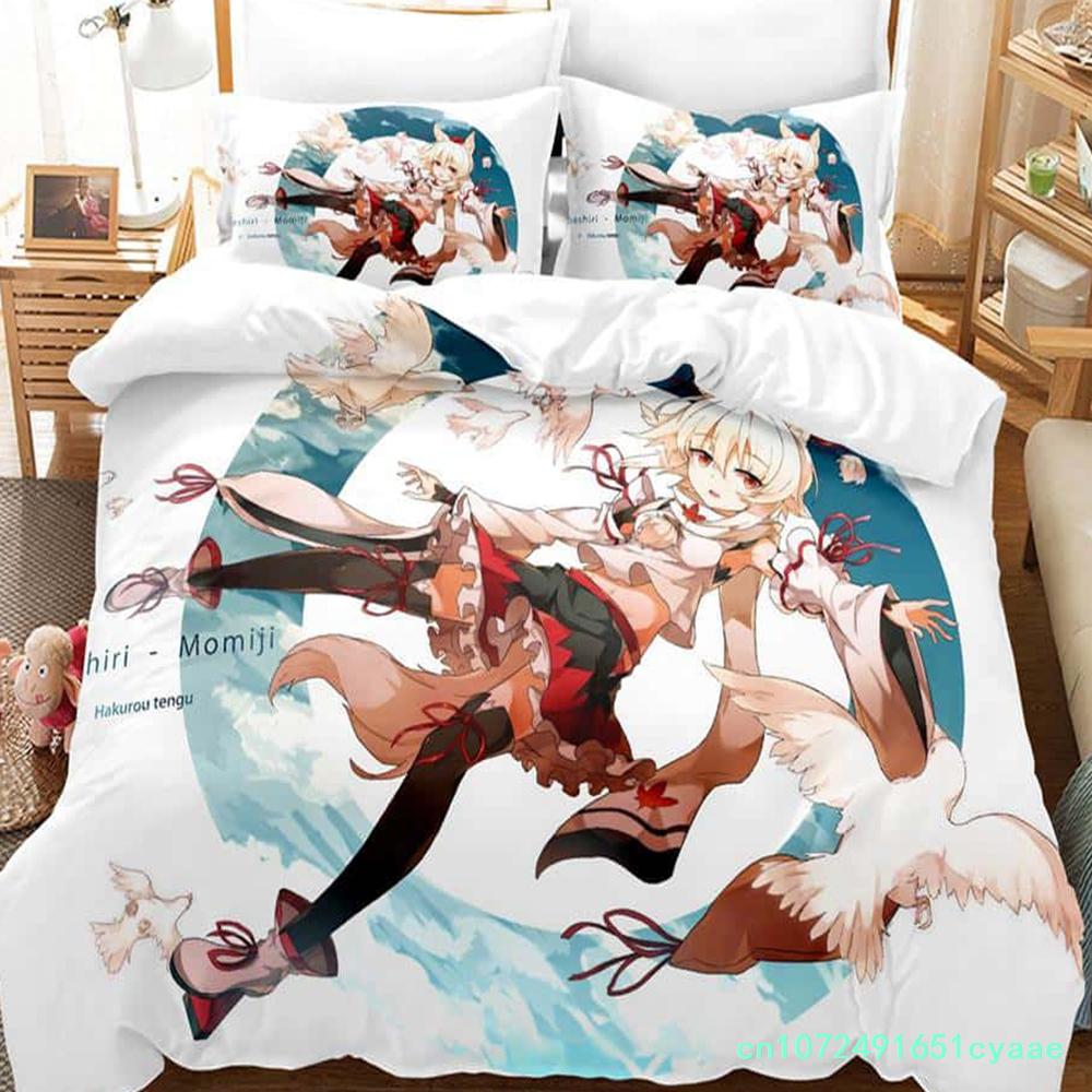 3D Anime Kawaii Girls Momiji Inubashiri Bedding Set Single Twin Full Queen King Size Bed Set Adult Kid Bedroom Duvetcover Sets