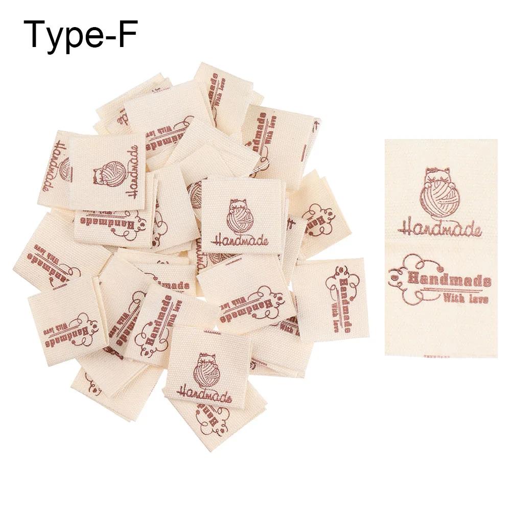 50PCS Heart Shape Cloth Garment Labels Cartoon Pattern Handmade With Love Clothing Tags Woven Knitted Supplies Sewing Accessory