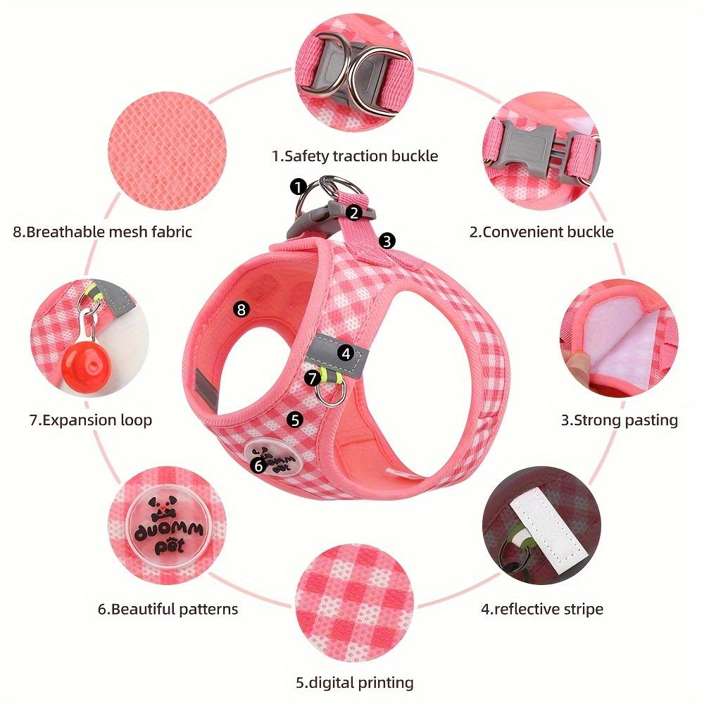 1pc Reflective Plaid Dog Harness with Leash, Breathable Polyester Mesh, Safety Traction Buckle, No-Battery Night Visibility, Under 4ft  for Small Dogs
