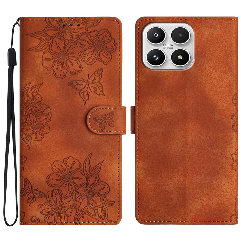 For Xiaomi 17 Case Butterfly Flower Pattern Skin-Touch Leather Phone Cover