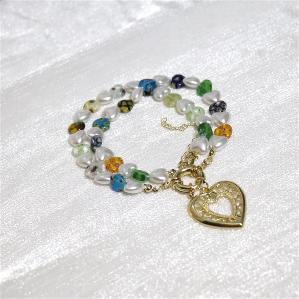 Tooxika Skeleton Love Heart Pearl Lurex Small Flower Necklace Niche Beading Personality Temperament Collarbone Chain