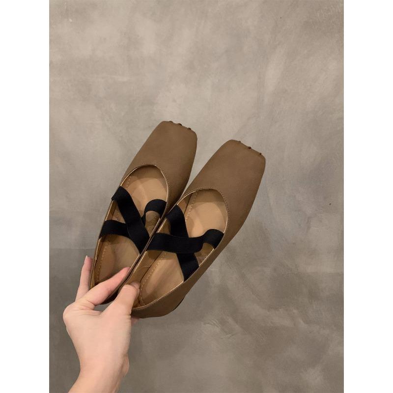 

Ballet pleated pumps flat shoes spring new soft sole shoes fairy shoes cross-strapped Mary Jane shoes 39 темно-коричневого кольору
